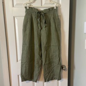 Magaschoni 100% linen cropped paperbag pants